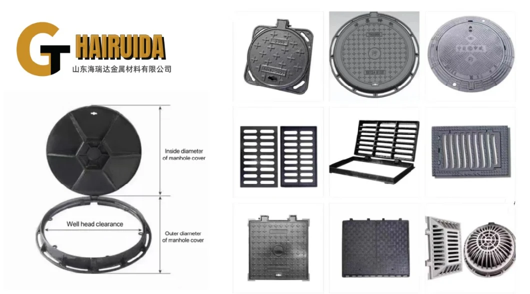 Factoty Metal Sand Casting Aluminum Alloy C250 D400 Ductile Iron Manhole Covers in Stock