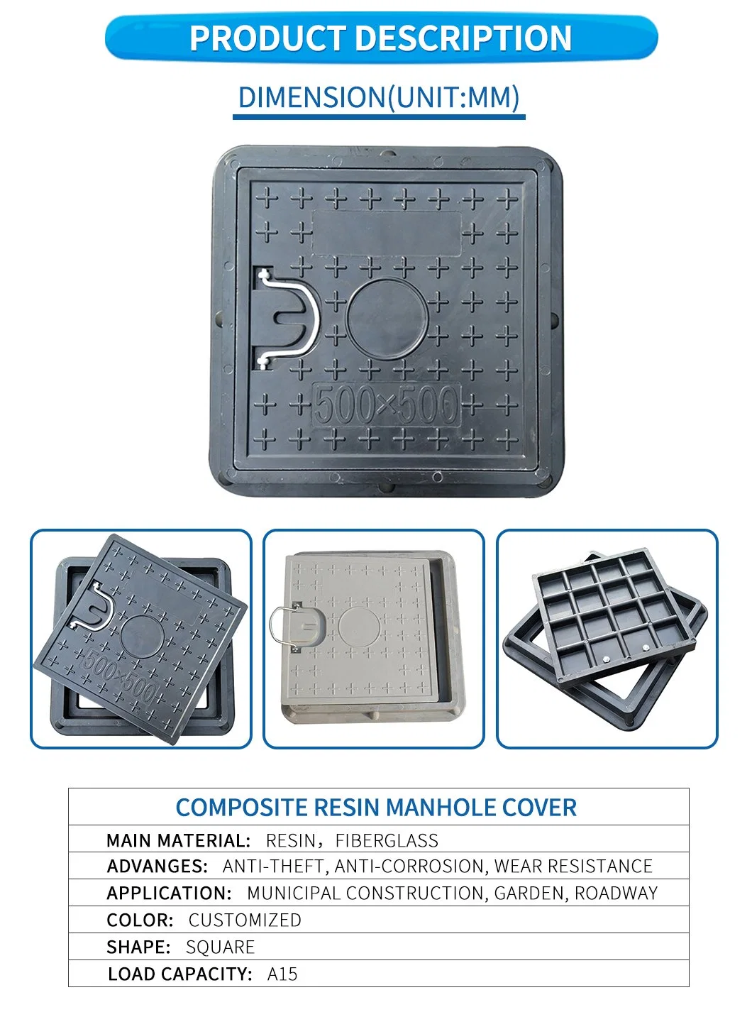 SGS Composite Plastic Round Manhole Cover for Tank Truck